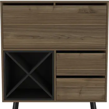 46" Dark Brown and Black Wood Console Bar Cabinet With Single Door And Two Drawers