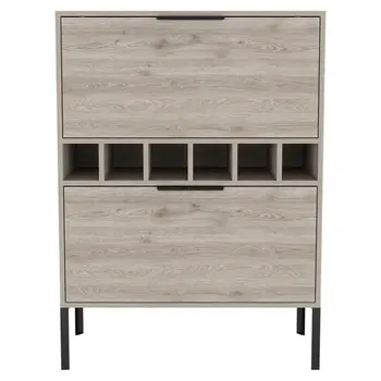 43" Light Gray and Black Wood Console Bar Cabinet With Two Doors