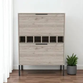 43" Light Gray and Black Wood Console Bar Cabinet With Two Doors