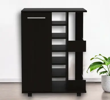 Black Rolling Bar Cart With Wine Storage