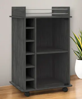 Gray Rolling Bar Cart With Wine Storage