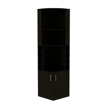71" Black Wood Corner Bar Cabinet With Two Doors