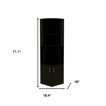 71" Black Wood Corner Bar Cabinet With Two Doors