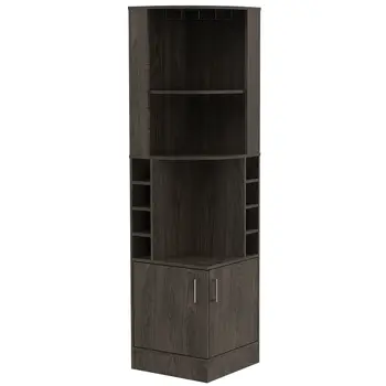 71" Dark Brown Wood Corner Bar Cabinet With Two Doors