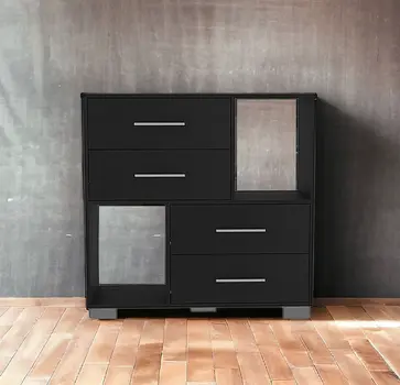 35" Black Manufactured Wood Four Drawer Dresser with Cubes