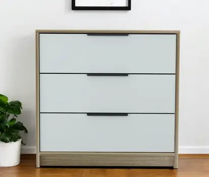 28" Brown And White Three Drawer Dresser