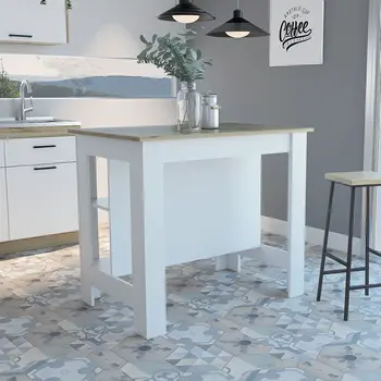White and Brown 41" Kitchen Island With Storage