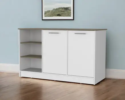 White and Brown 59" Kitchen Island With Storage
