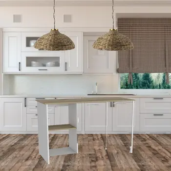 White and Brown 59" Kitchen Island With Storage
