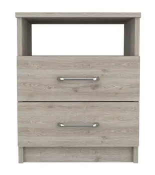 20" Light Gray Wood Two Drawer Nightstand