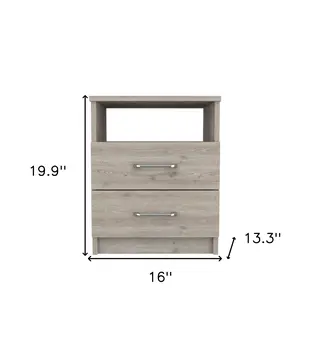 20" Light Gray Wood Two Drawer Nightstand