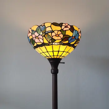 70" Green And Black Floor Lamp With Green Glass Bowl Shade