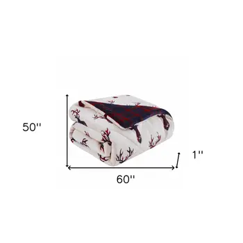 Deer Head Red Navy Printed Velvet and Velvet Throw Blanket