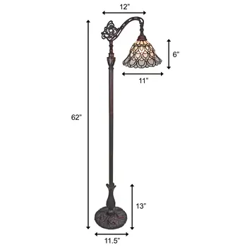 62" Brown Traditional Shaped Floor Lamp With White Stained Glass Bowl Shade