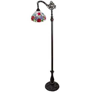 72" Espresso Torchiere Floor Lamp With Green And White Flowers Glass Dome Shade