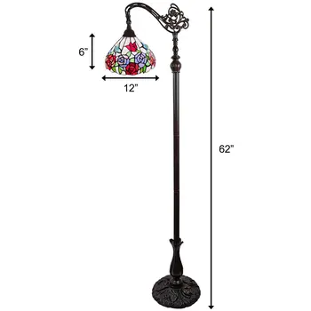 72" Espresso Torchiere Floor Lamp With Green And White Flowers Glass Dome Shade
