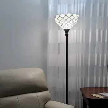 62" Brown And White Floor Lamp With White Glass Bowl Shade