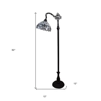 62" Brown And White Torchiere Floor Lamp With White Flowers Glass Dome Shade