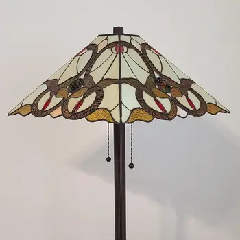 62" Beige Two Light Floor Lamp With Brown And White Glass Cone Shade