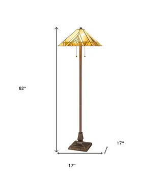 62" Brown Two Light Beige And Brown Geometric Stained Glass Floor Lamp