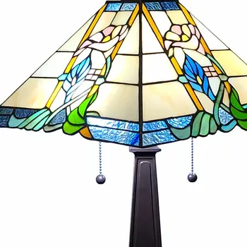 22" Dark Brown Metal Two Light Candlestick Table Lamp With Blue and Beige Shade