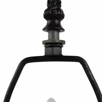 15" Dark Brown Metal Candlestick Table Lamp With Red and Black Novelty Shade