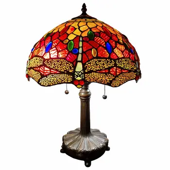 22" Dark Brown Metal Two Light Candlestick Table Lamp With Red and Black Shade