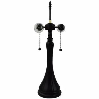 21" Dark Brown Metal Two Light Candlestick Table Lamp With Beige Shade