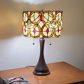 21" Dark Brown Metal Two Light Candlestick Table Lamp With Beige Shade