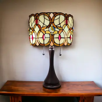 21" Dark Brown Metal Two Light Candlestick Table Lamp With Beige Shade