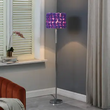 63" Steel and Acrylic Floor Lamp With Purple Flowers Fabric Drum Shade