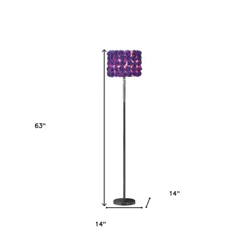 63" Steel and Acrylic Floor Lamp With Purple Flowers Fabric Drum Shade
