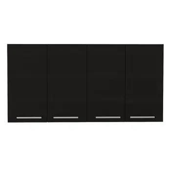 47" Black Wood Wall Mounted Accent Cabinet With Four Doors