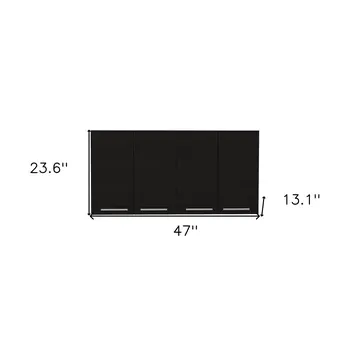 47" Black Wood Wall Mounted Accent Cabinet With Four Doors