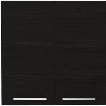 47" Black Wood Wall Mounted Accent Cabinet With Four Doors