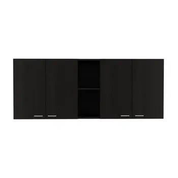 59" Black Wood Wall mounted Accent Cabinet With Five Shelves