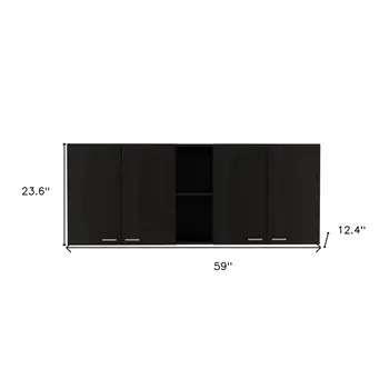 59" Black Wood Wall mounted Accent Cabinet With Five Shelves