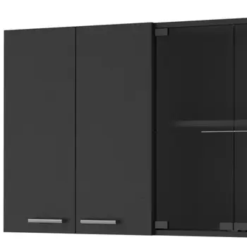 59" Black Wood Wall Mounted China Cabinet With Six Doors