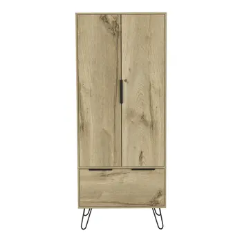74" Oak Wood Two Door Single Drawer Combo Dresser