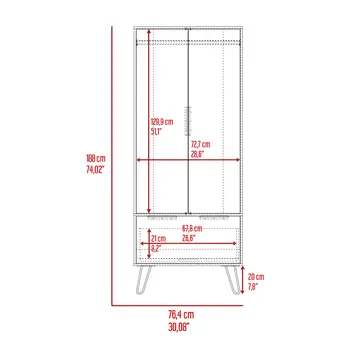 74" Oak Wood Two Door Single Drawer Combo Dresser