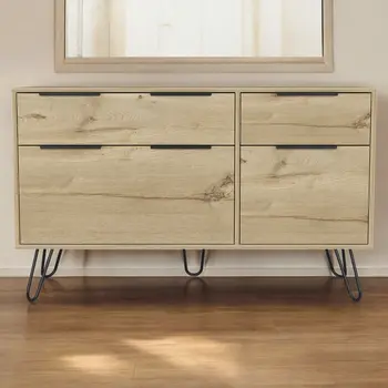 47" Brown and Black Four Drawer Double Dresser