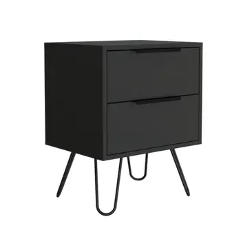 22" Black Wood Two Drawer Nightstand