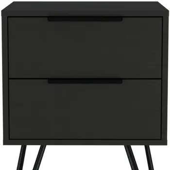 22" Black Wood Two Drawer Nightstand