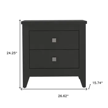 24" Black Wood Two Drawer Nightstand