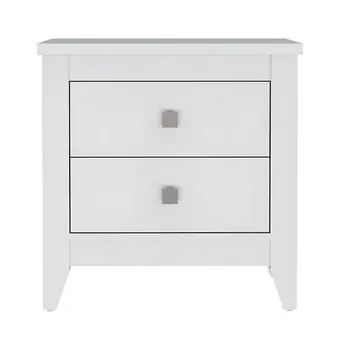 24" White Wood Two Drawer Nightstand