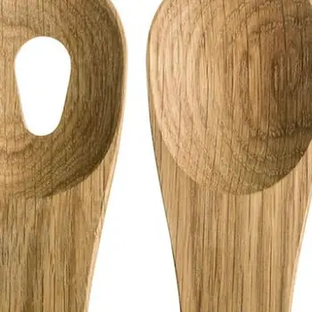 Set of Two Natural Solid Wood Salad Servers