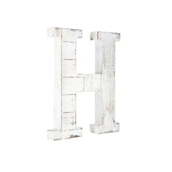 16" Distressed White Wash Wooden Initial Letter H Sculpture