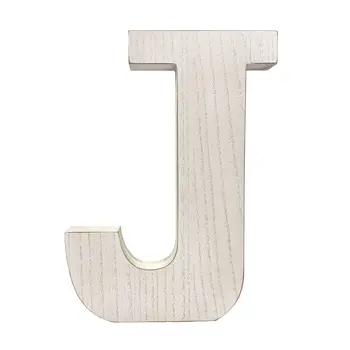 16" Distressed White Wash Wooden Initial Letter J Sculpture