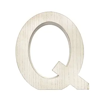 16" Distressed White Wash Wooden Initial Letter Q Sculpture