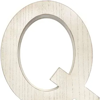 16" Distressed White Wash Wooden Initial Letter Q Sculpture